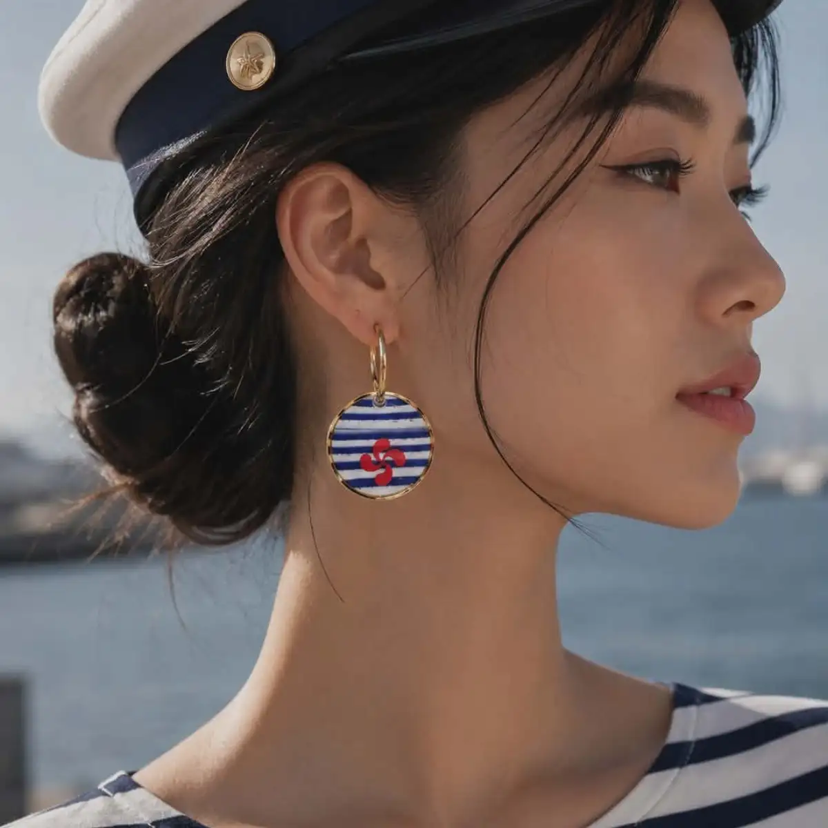 Boucles d'oreilles marinière croix basque