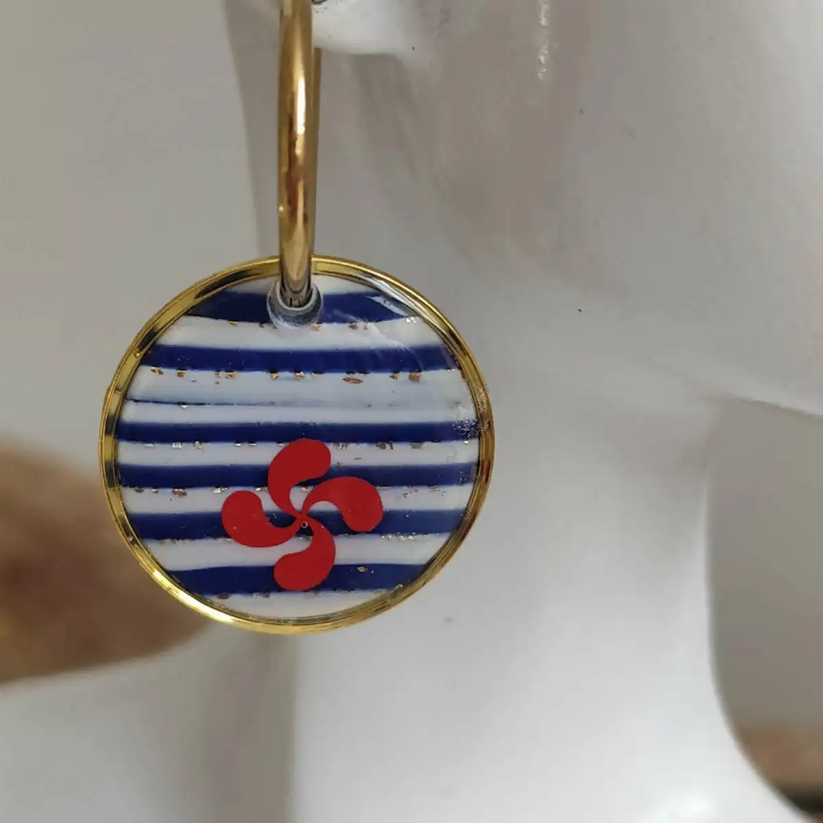 Boucles d'oreilles marinière croix basque