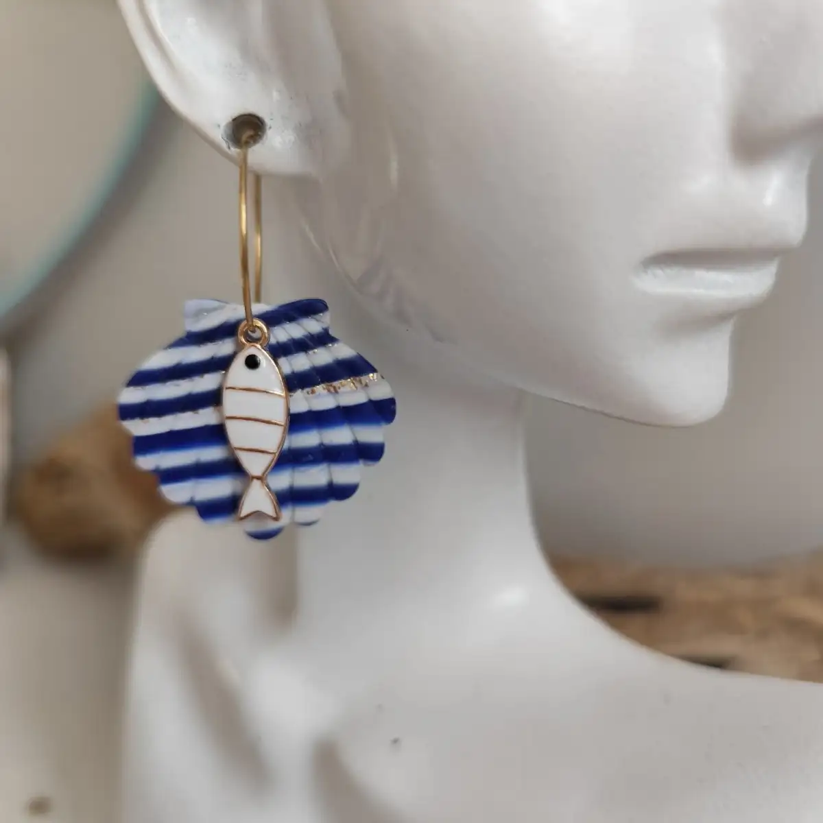 Boucles d'oreilles marinière coquillage