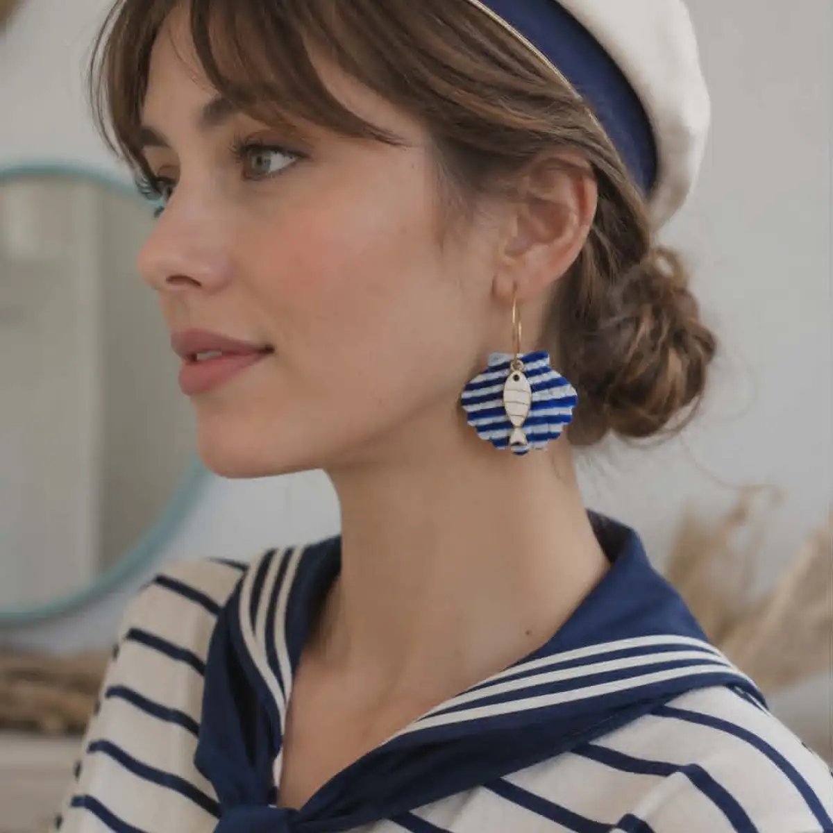 Boucles d'oreilles marinière coquillage