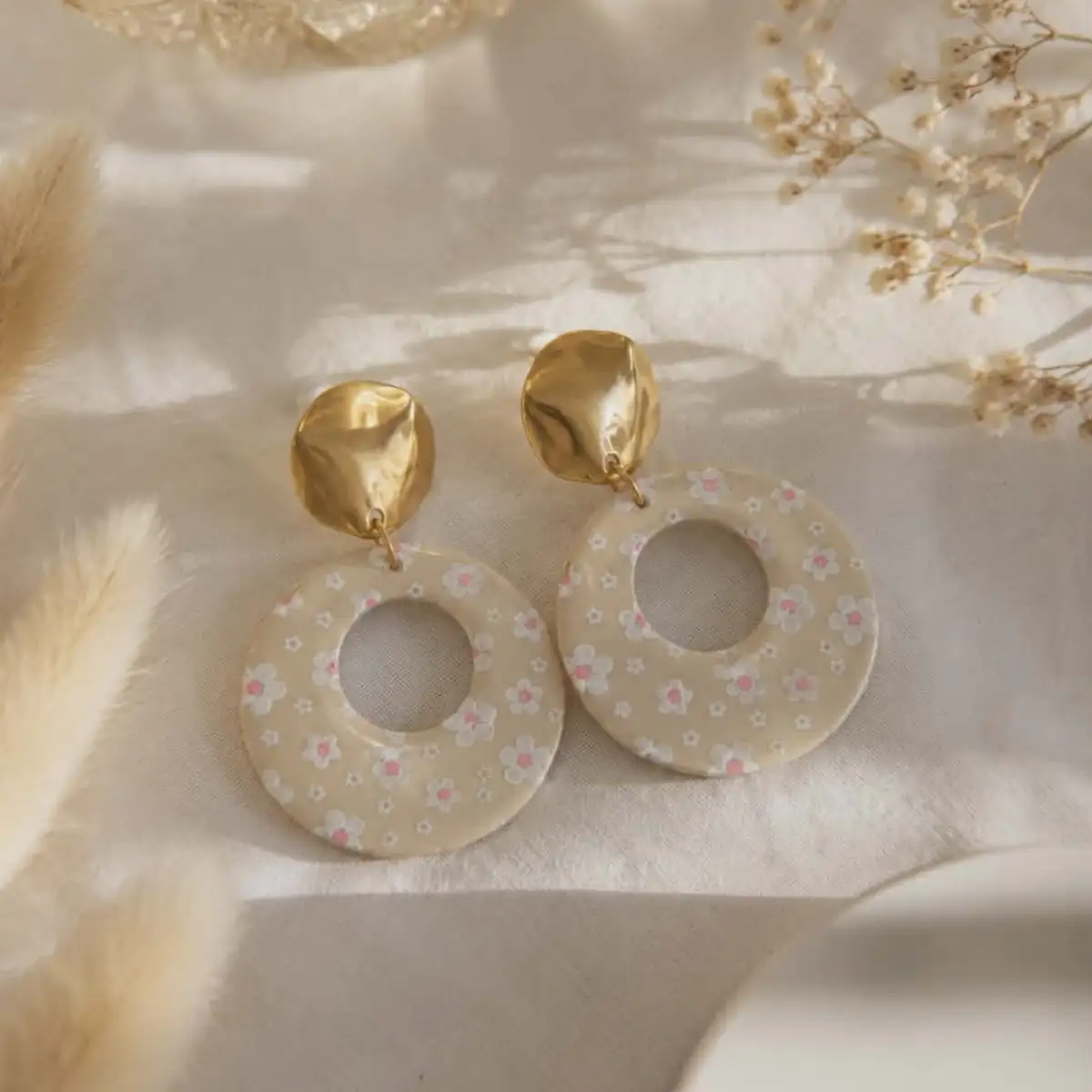 Boucles d'oreilles imprimé fleurs